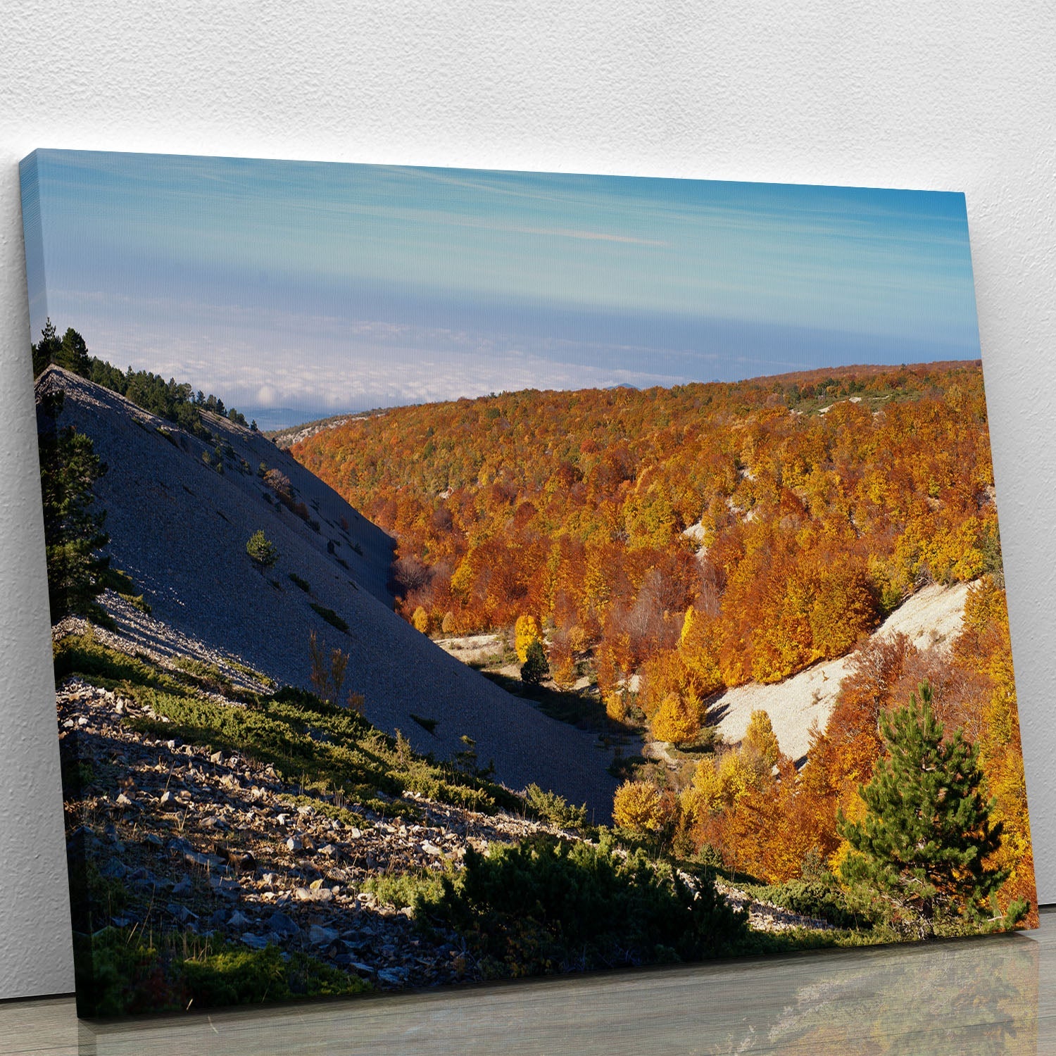 A beautiful canvas print of the View from Mount Ventoux, showcasing its stunning landscape and vibrant colors.