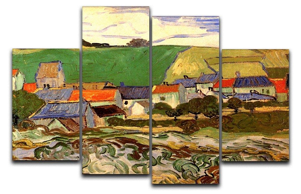 A 4-split canvas artwork featuring Van Gogh's View of Auvers, showcasing vibrant colors and dynamic landscape.