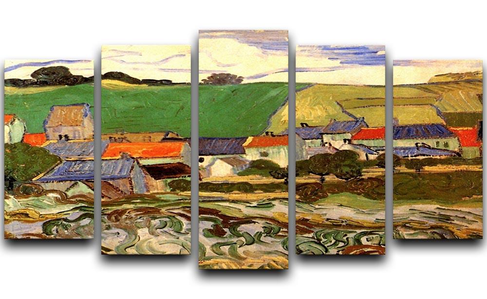 5 split panel canvas artwork featuring Van Gogh's View of Auvers, showcasing vibrant colors and intricate details.