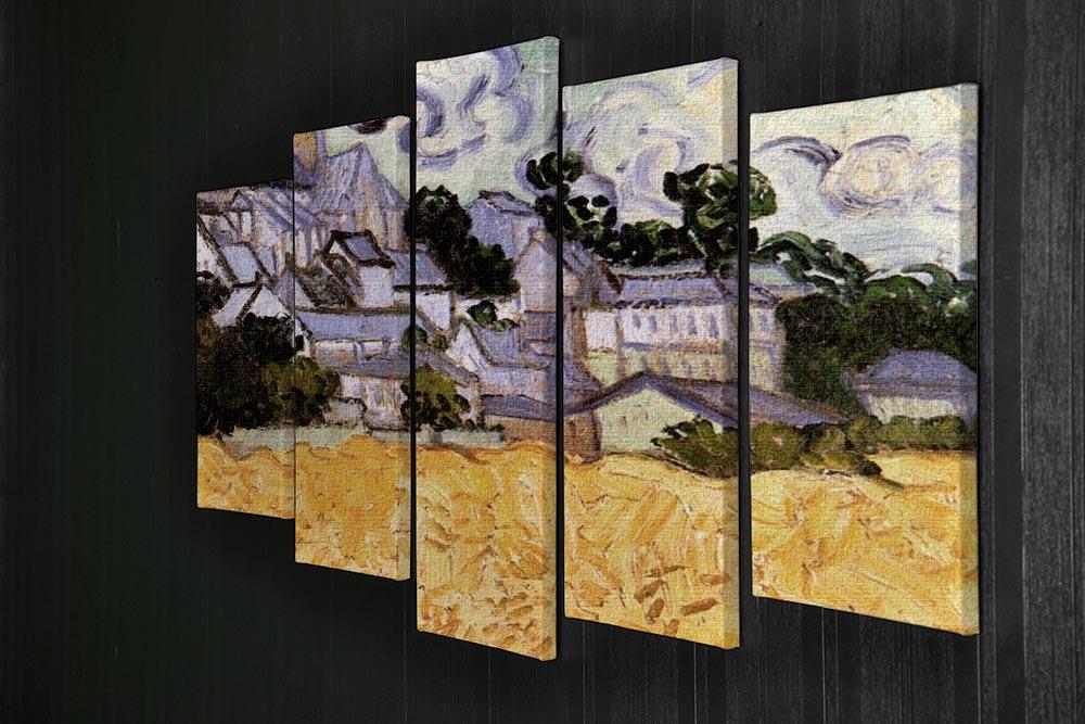5 split panel canvas artwork featuring Van Gogh's View of Auvers with Church, showcasing vibrant colors and dynamic design.