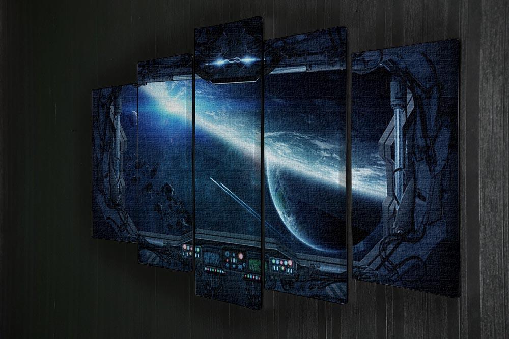 A stunning 5-split canvas artwork depicting a view of outer space from a space station window, showcasing vibrant stars and galaxies.