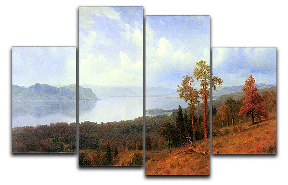 A stunning 4-split canvas artwork depicting the Hudson River Valley by Bierstadt, showcasing vibrant colors and intricate details.