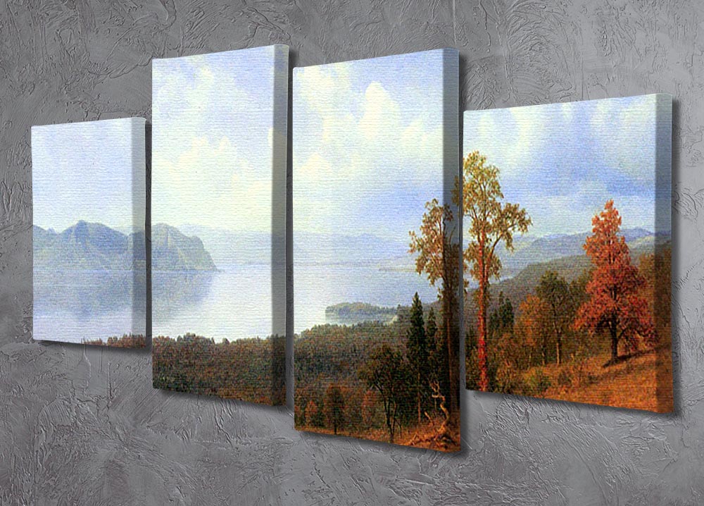 A stunning 4-split canvas artwork depicting the Hudson River Valley by Bierstadt, showcasing vibrant colors and intricate details.