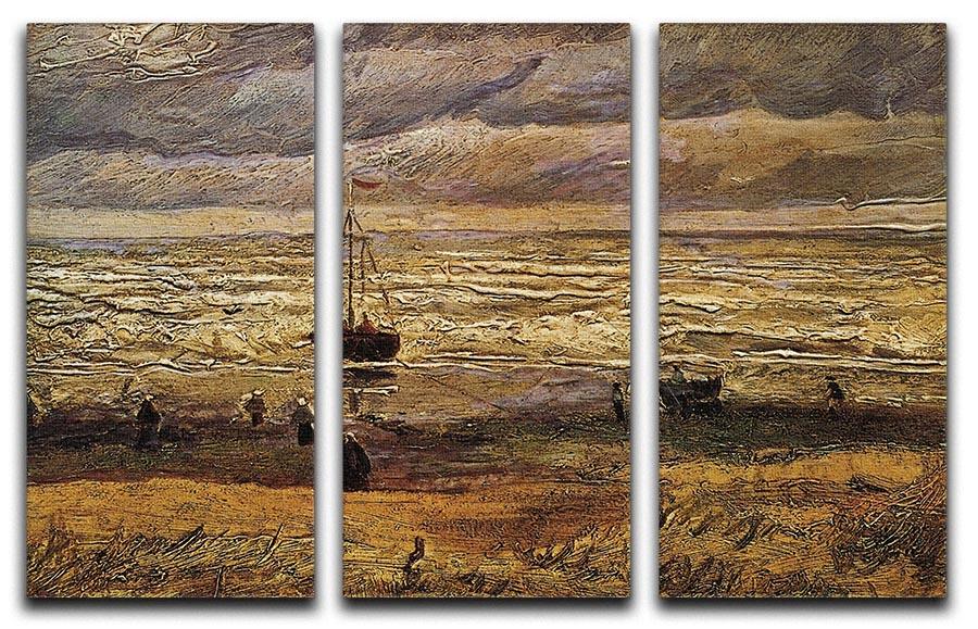 Three-panel canvas print of Van Gogh's View of the Sea at Scheveningen, showcasing vibrant colors and dynamic brush strokes.