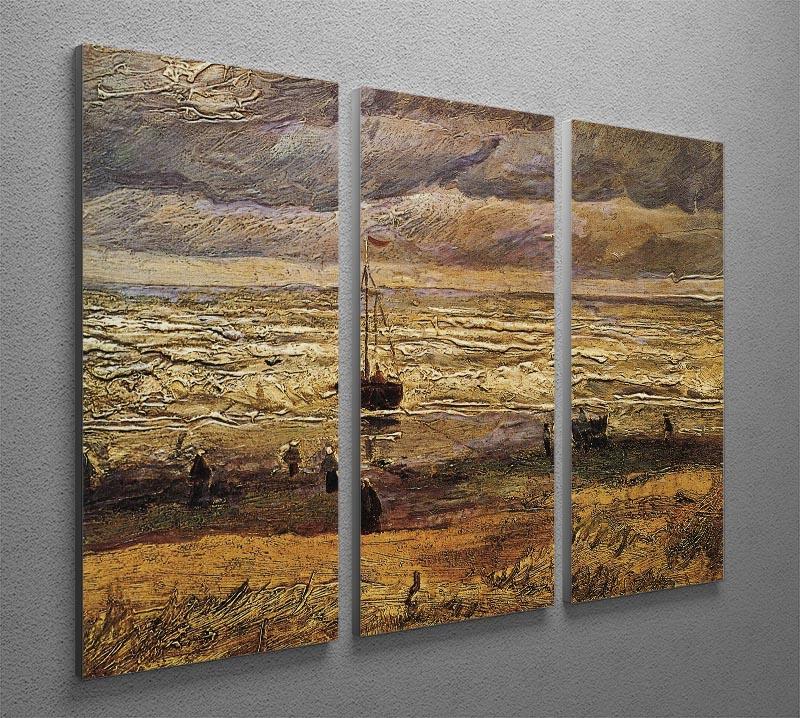 Three-panel canvas print of Van Gogh's View of the Sea at Scheveningen, showcasing vibrant colors and dynamic brush strokes.
