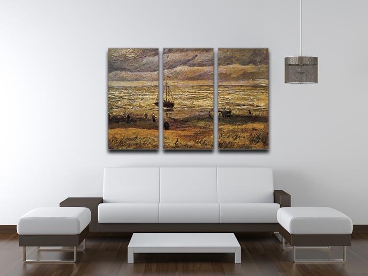 Three-panel canvas print of Van Gogh's View of the Sea at Scheveningen, showcasing vibrant colors and dynamic brush strokes.