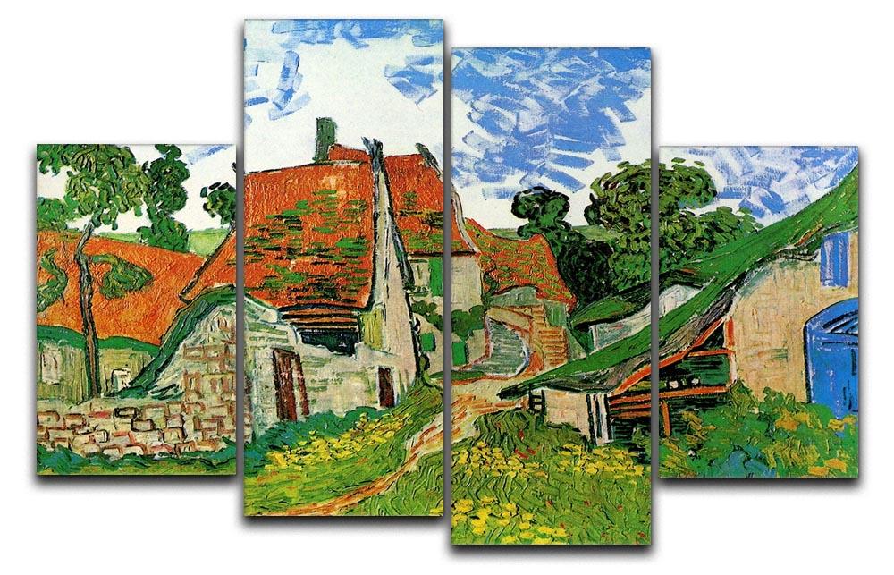 A 4-split canvas artwork featuring Van Gogh's Village Street in Auvers, showcasing vibrant colors and intricate details across four panels.