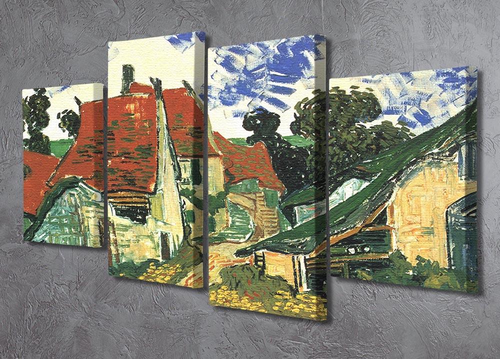 A 4-split canvas artwork featuring Van Gogh's Villages Street in Auvers, showcasing vibrant colors and dynamic design.