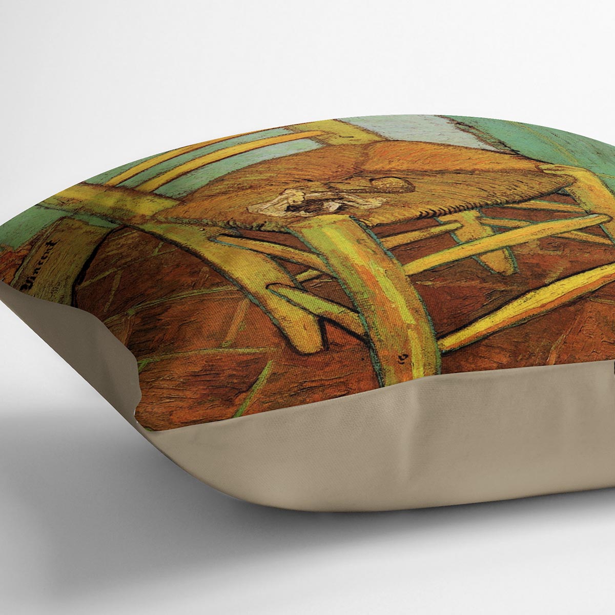 Vincent's Chair with His Pipe by Van Gogh Cushion featuring vibrant colors and luxurious vegan faux suede material.
