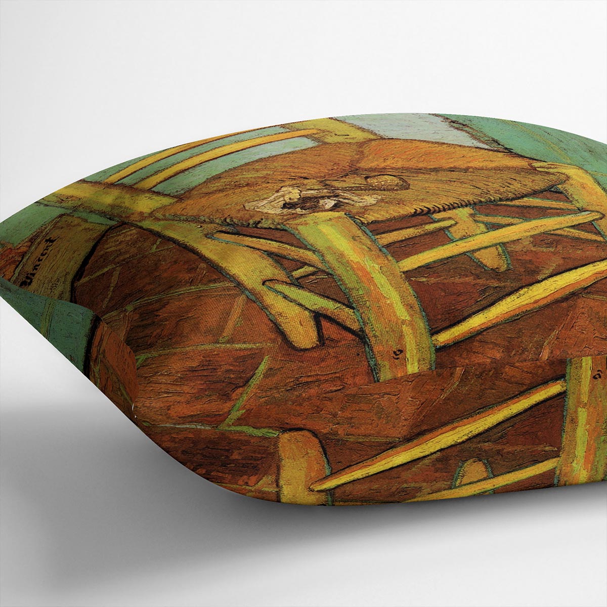 Vincent's Chair with His Pipe by Van Gogh Cushion featuring vibrant colors and luxurious vegan faux suede material.