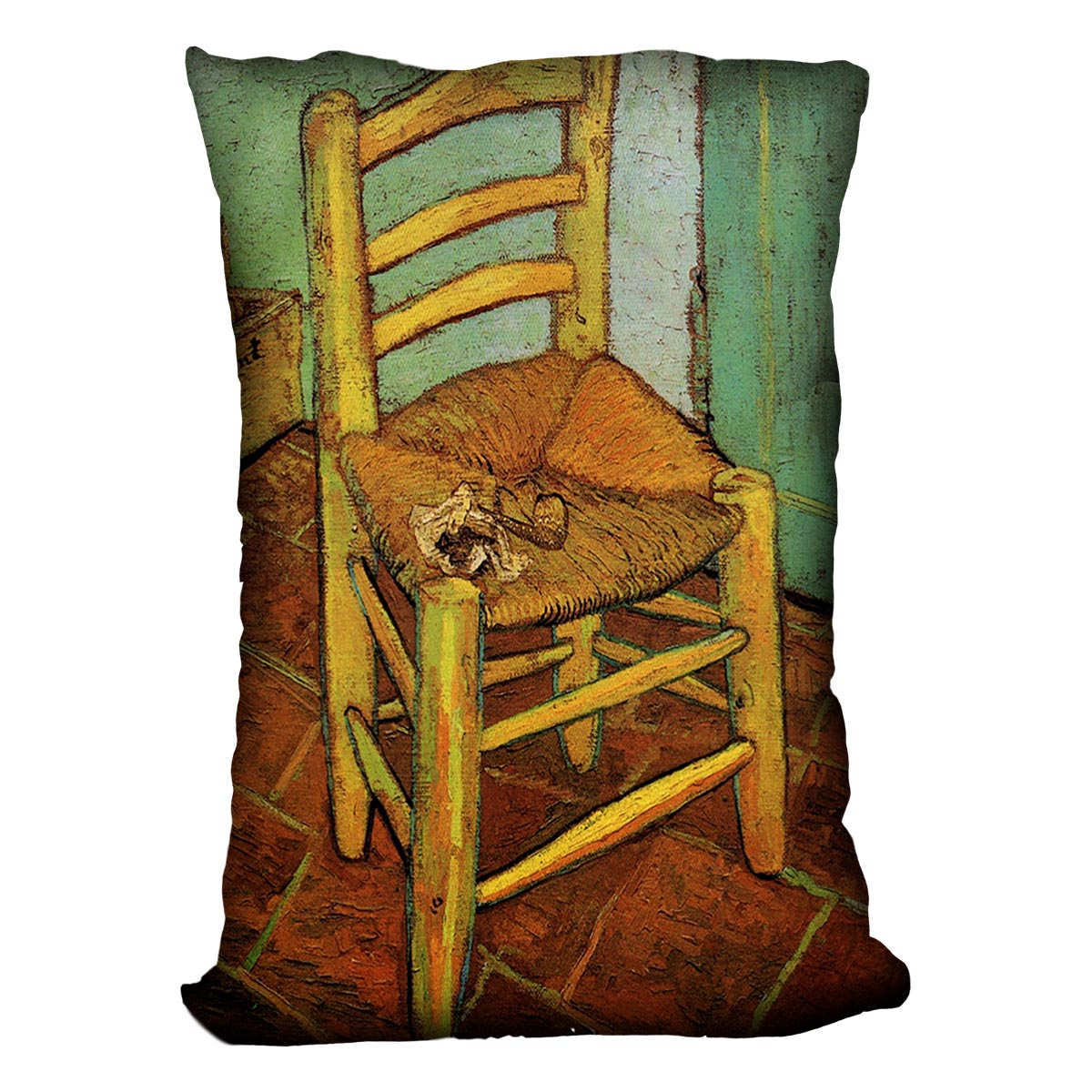 Vincent's Chair with His Pipe by Van Gogh Cushion featuring vibrant colors and luxurious vegan faux suede material.