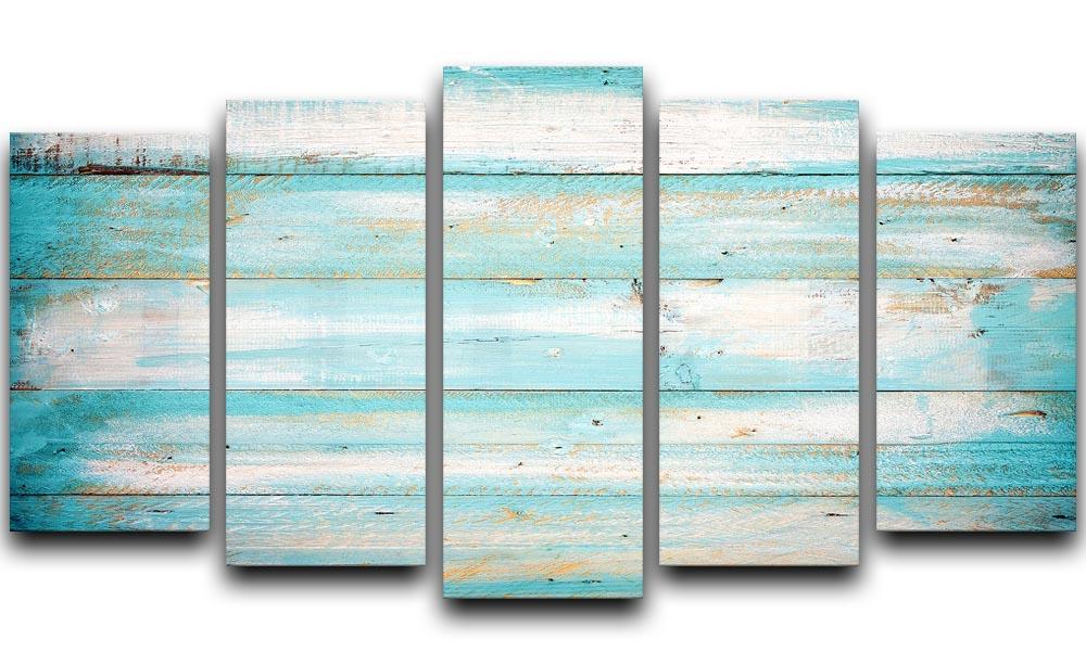 Vintage Beach Wood 5 Split Panel Canvas artwork featuring a serene coastal design divided into five panels.