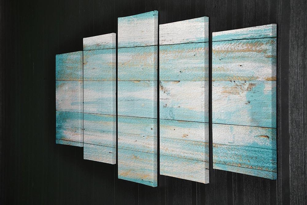 Vintage Beach Wood 5 Split Panel Canvas artwork featuring a serene coastal design divided into five panels.