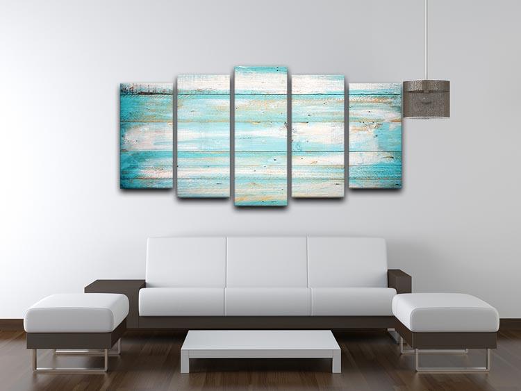 Vintage Beach Wood 5 Split Panel Canvas artwork featuring a serene coastal design divided into five panels.
