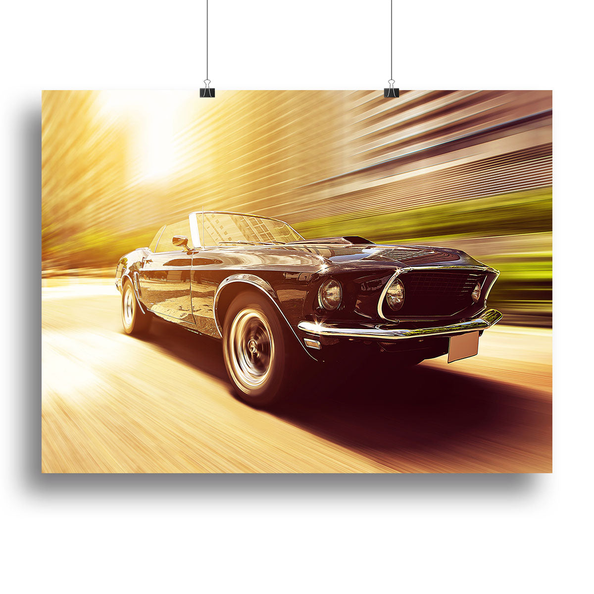A vintage car canvas print showcasing classic automobiles in vibrant colors, perfect for home or office decor.