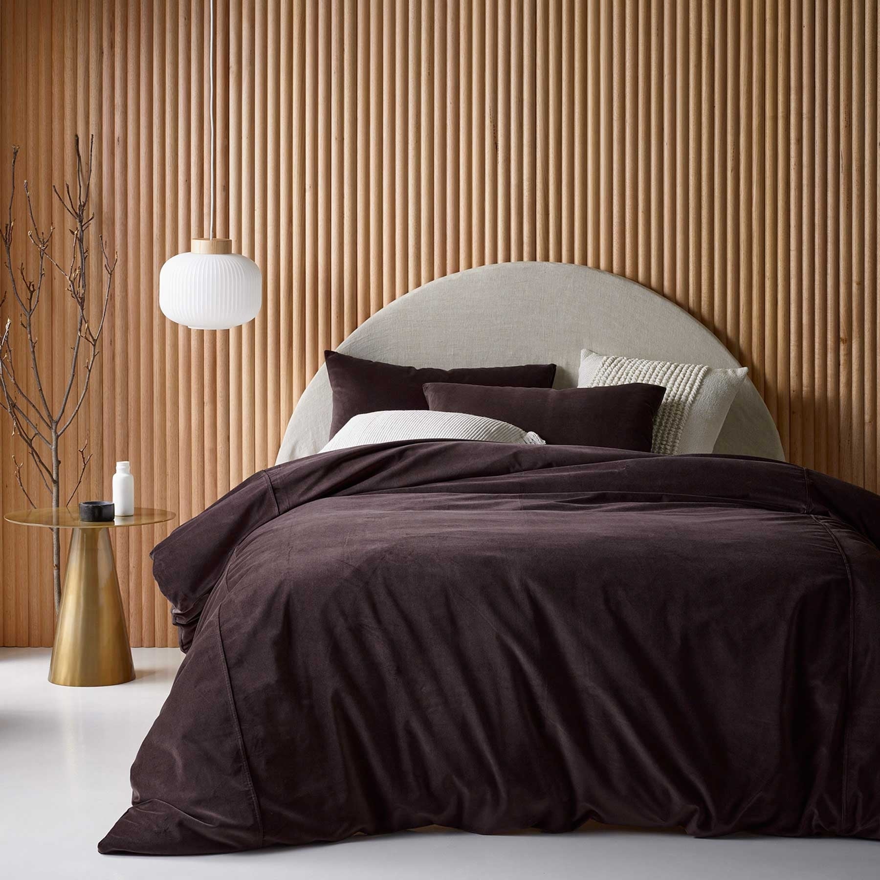 Vintage Design Homewares Cotton Velvet Quilt Cover Set in Chocolate, featuring a luxurious soft texture and elegant stitching.