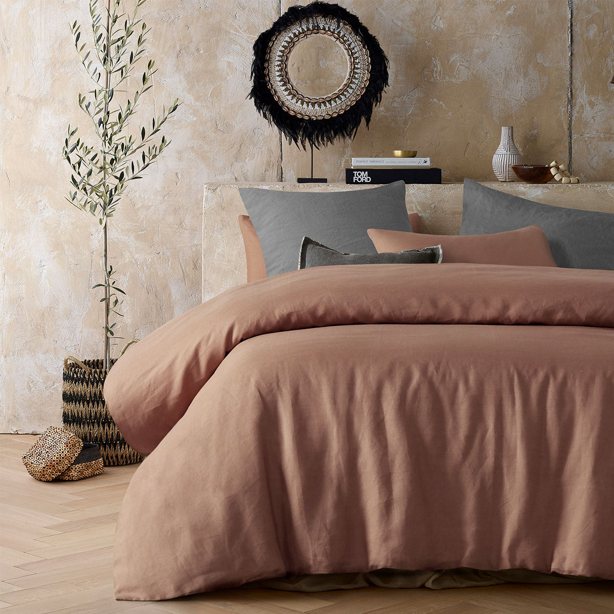 Hazelnut 100% Hemp Quilt Cover Set King size with two standard pillowcases, showcasing its soft texture and solid color design.