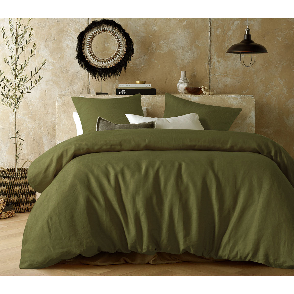 Vintage Design Homewares Hemp Fern Quilt Cover Set in soft neutral tones, featuring a quilt cover and two pillowcases, perfect for queen-sized beds.