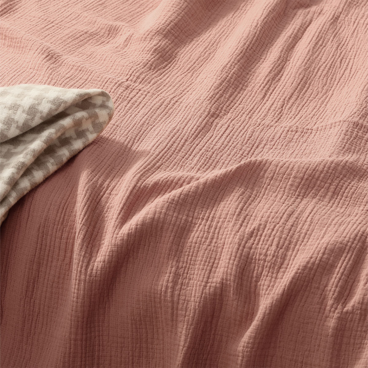 Vintage Design Homewares Hugo Clay Cotton Gauze Quilt Cover Set featuring a soft solid color design, perfect for a queen-sized bed.