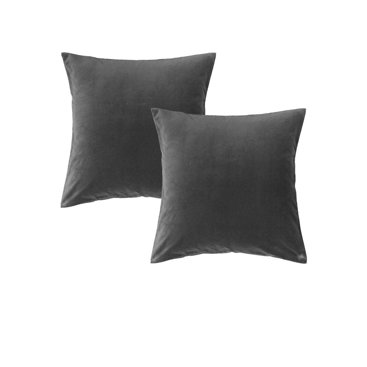 Pair of storm grey cotton velvet European pillowcases from Vintage Design Homewares, showcasing a soft and luxurious texture.