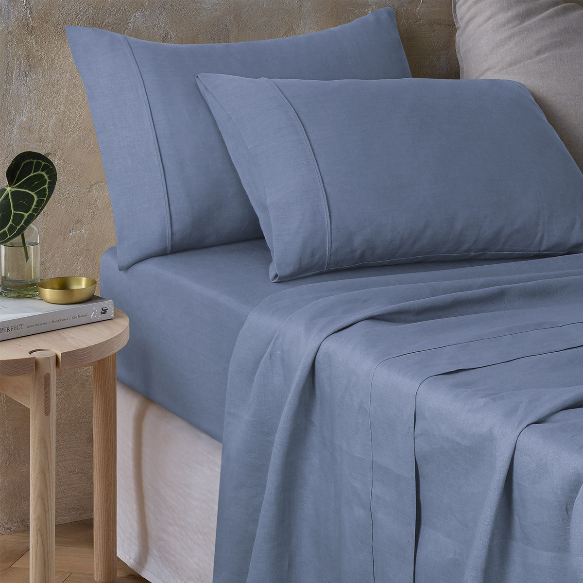 Sky Blue 100% Hemp Sheet Set by Vintage Design Homewares, featuring a flat sheet, fitted sheet, and two pillowcases in a soft, breathable fabric.