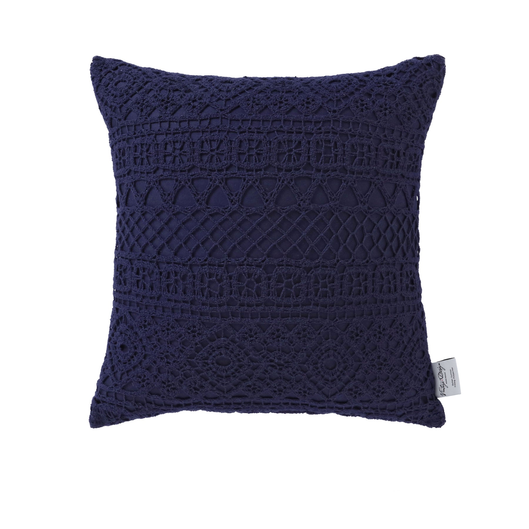 Vintage Design Homewares Tenille Eclipse Cotton Lace Cushion Cover featuring intricate lace pattern on a soft cotton fabric.