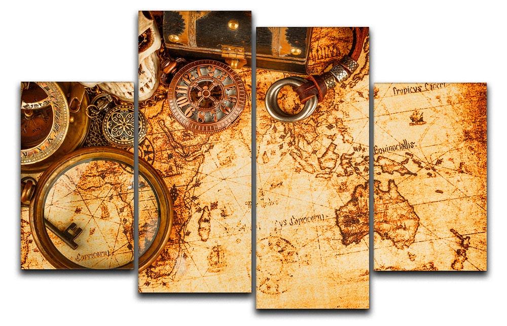 Vintage grunge still life artwork displayed as a 4-split panel canvas, showcasing a cohesive design with rich textures and muted colors.