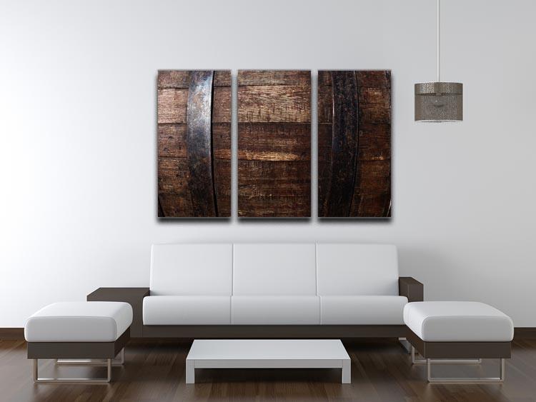 Vintage texture of oak barrel depicted in a 3-panel canvas print, showcasing rustic charm and elegance.