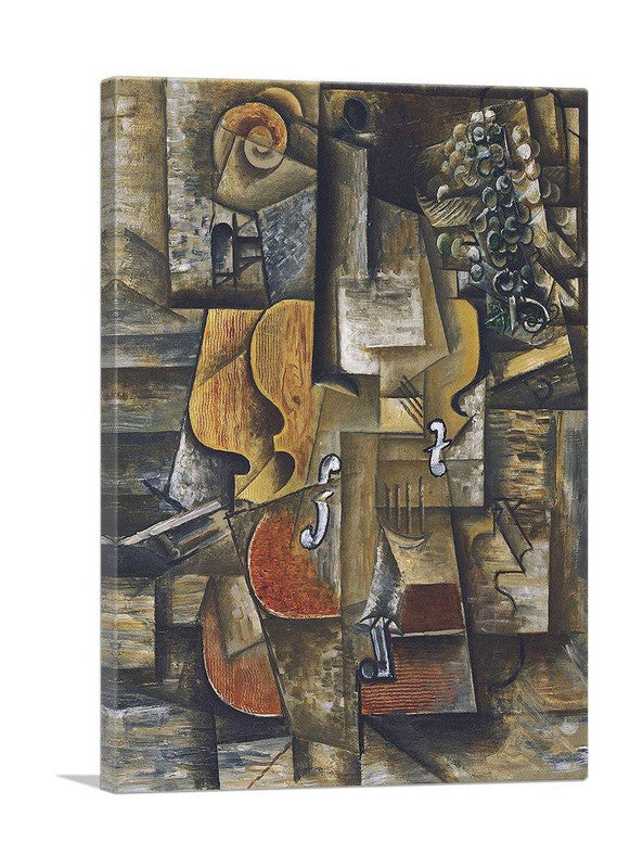 A beautiful art print featuring a violin and grapes, showcasing vibrant colors and intricate details, perfect for home decor.