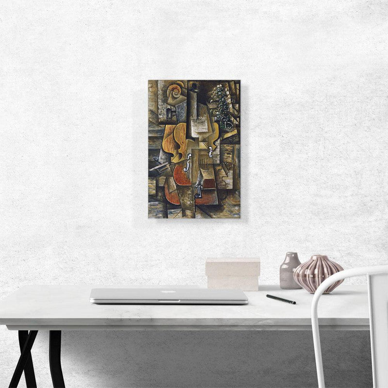 A beautiful art print featuring a violin and grapes, showcasing vibrant colors and intricate details, perfect for home decor.