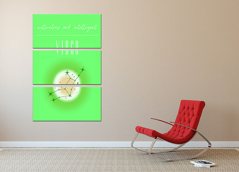 A stunning 3-panel canvas print featuring the Virgo zodiac sign, showcasing intricate designs and vibrant colors that enhance any decor.
