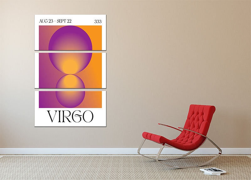 A beautiful 3-panel canvas print featuring the Virgo zodiac sign, showcasing vibrant colors and intricate designs, perfect for home decor.