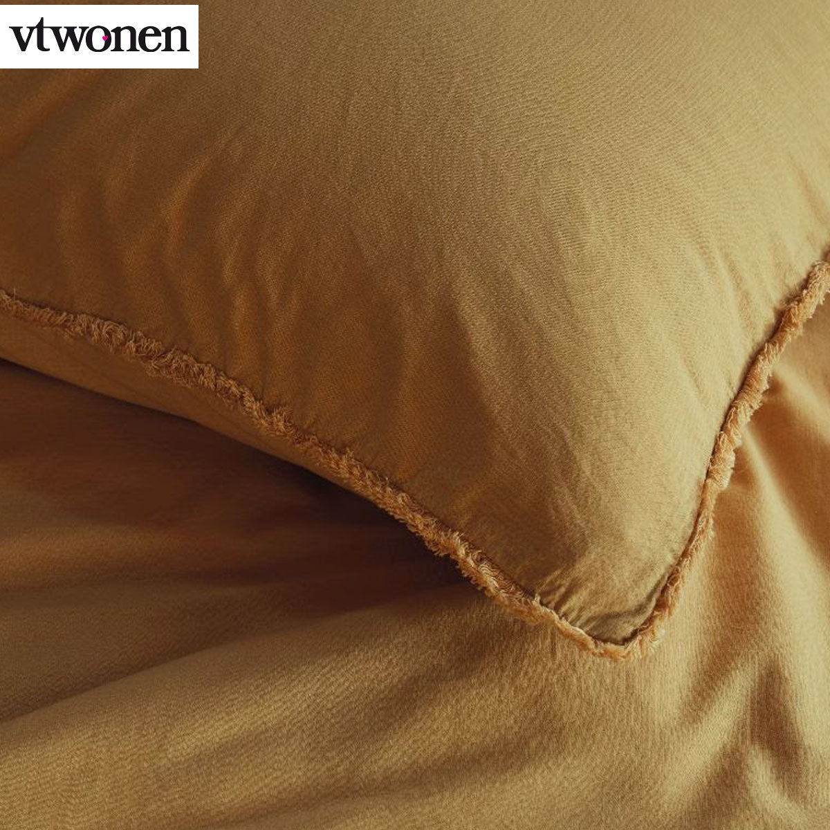VTWonen Natural Stone Fraying Yellow Quilt Cover Set King featuring a soft yellow color and cotton fabric, perfect for elegant bedroom decor.