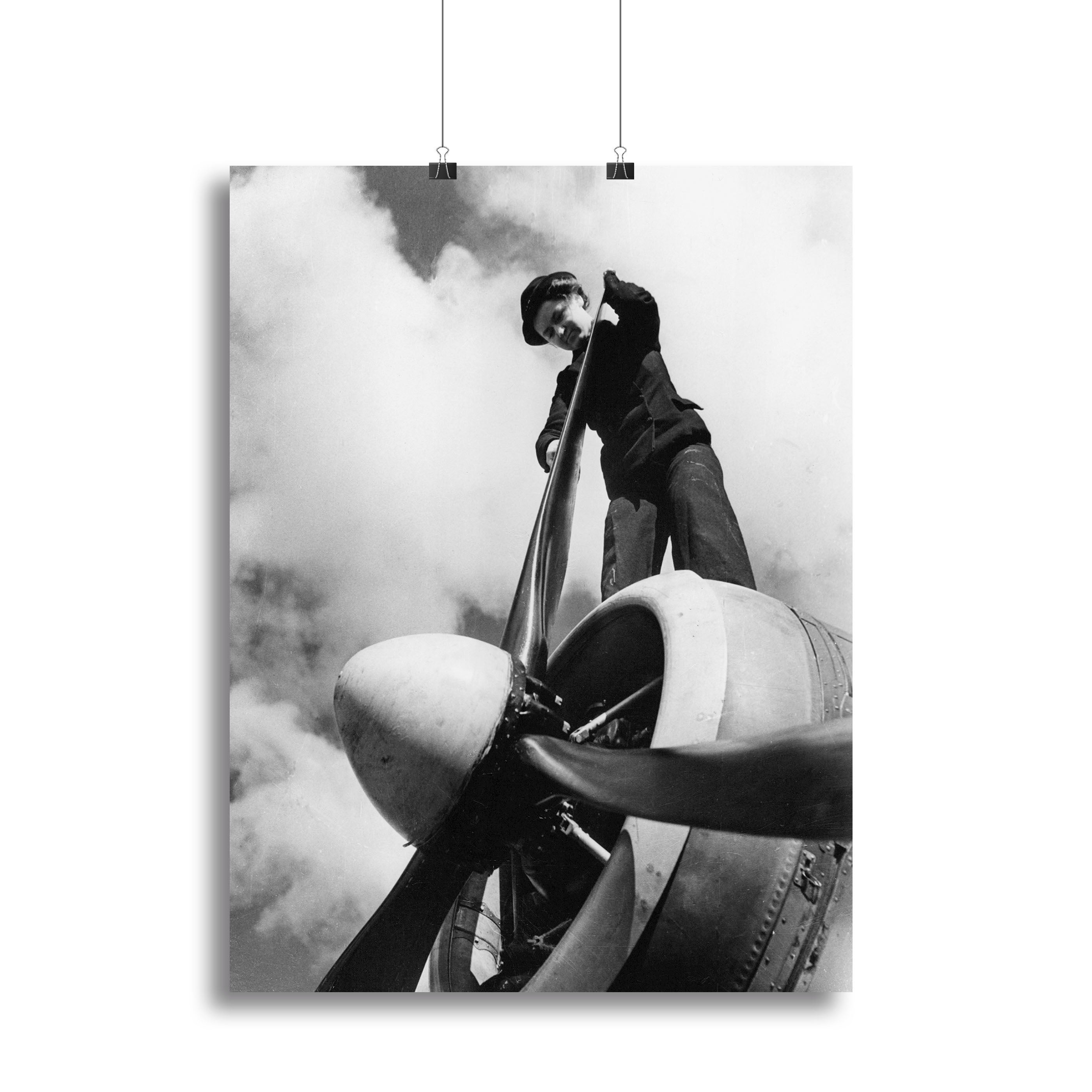 Canvas print of WW2 Oiling the Propeller Blade, showcasing detailed aviation art.