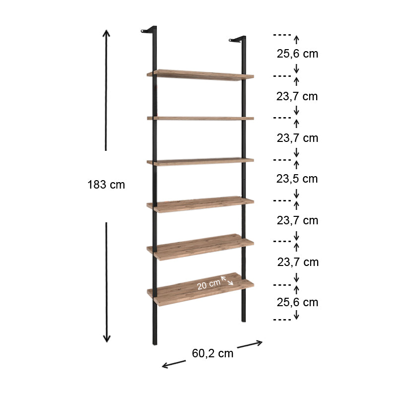 ANDALUSIA Wall Bookcase in Black and Pine Oak, showcasing its sleek design and spacious shelves.