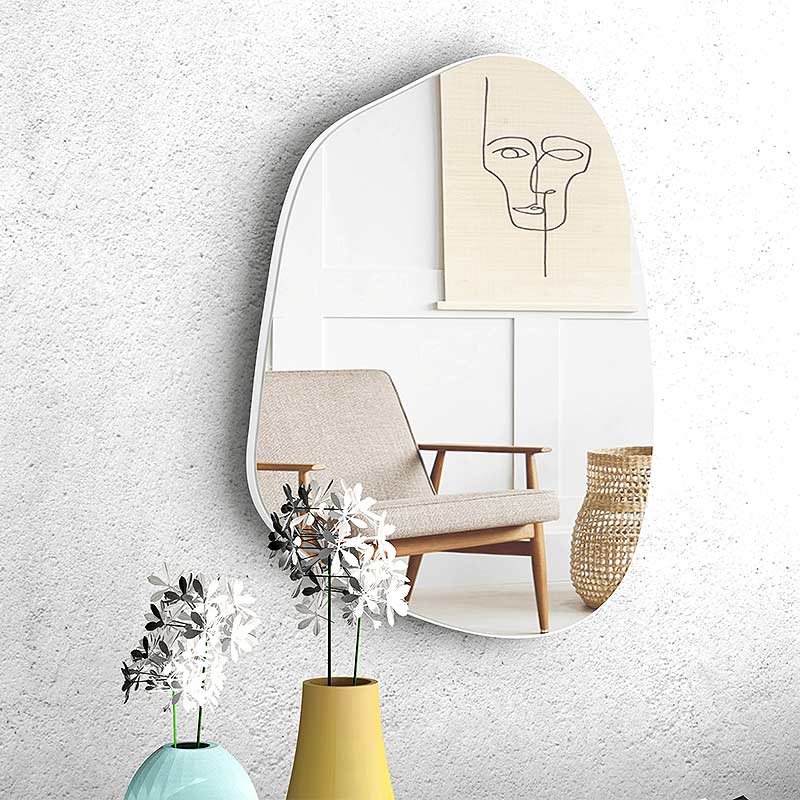 CHROM White Wall Mirror measuring 50x70x2.2cm with a sleek melamine finish, ideal for home and business decor.