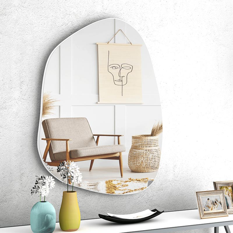 CHROM White Wall Mirror measuring 50x70x2.2cm with a sleek melamine finish, ideal for home and business decor.