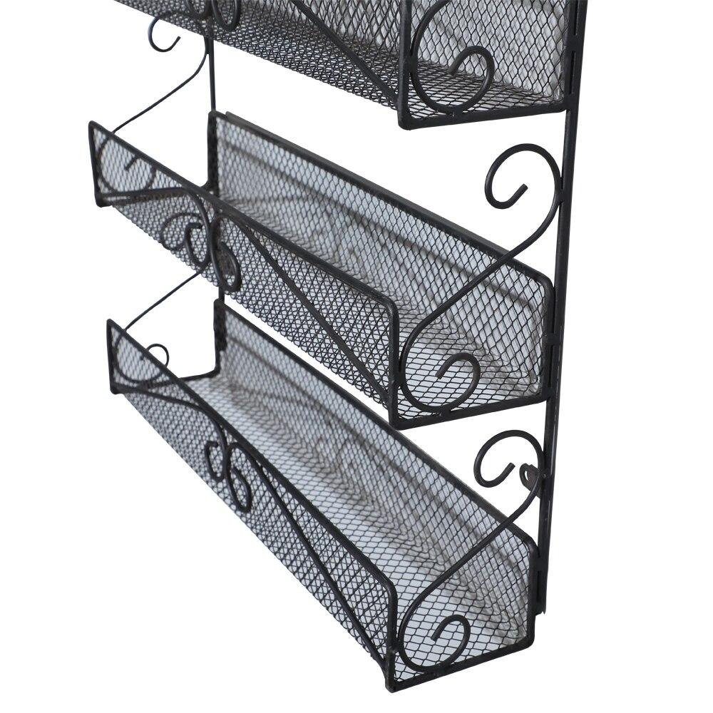 Wall Mounted Spice Rack Organizer with 5 tiers in black metal, ideal for kitchen storage.