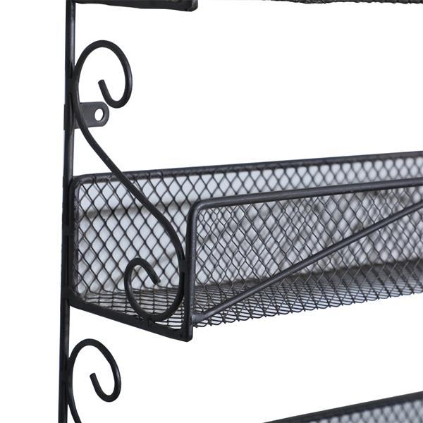 Wall Mounted Spice Rack Organizer with 5 tiers in black metal, ideal for kitchen storage.