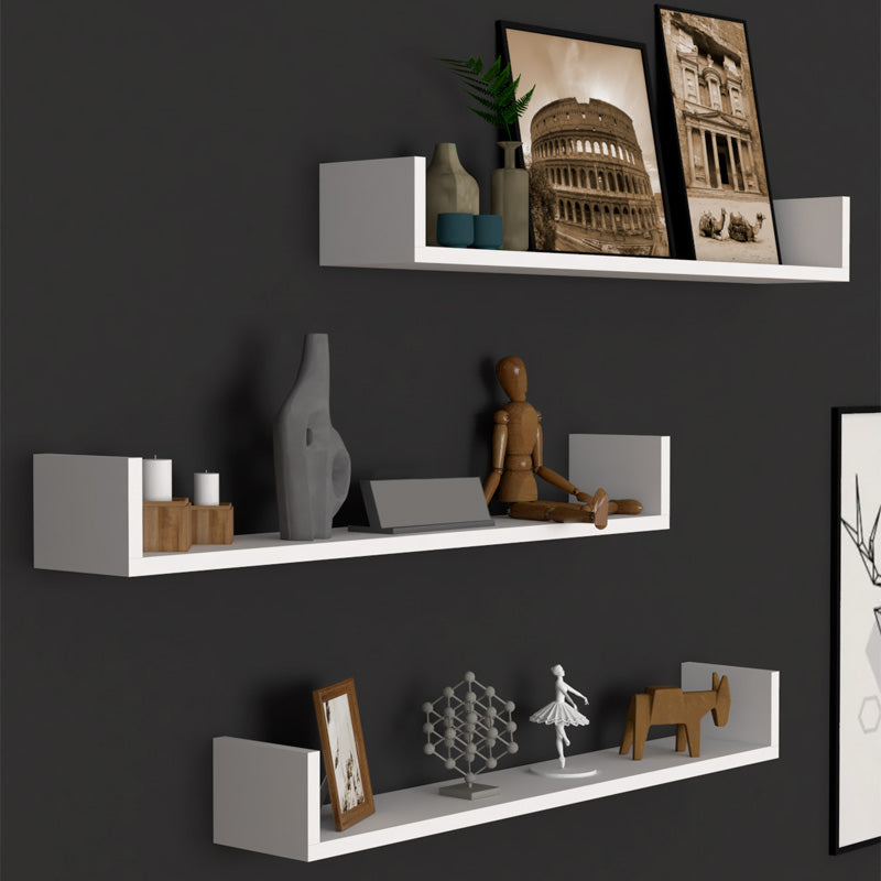 CARRA Wall Shelves Set in white, featuring three sleek and modern shelves ideal for home or office use.