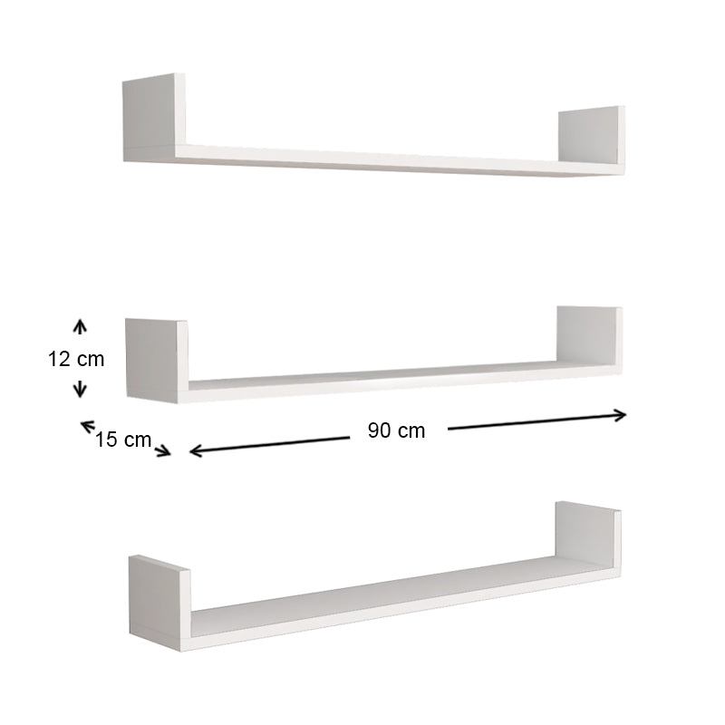 CARRA Wall Shelves Set in white, featuring three sleek and modern shelves ideal for home or office use.