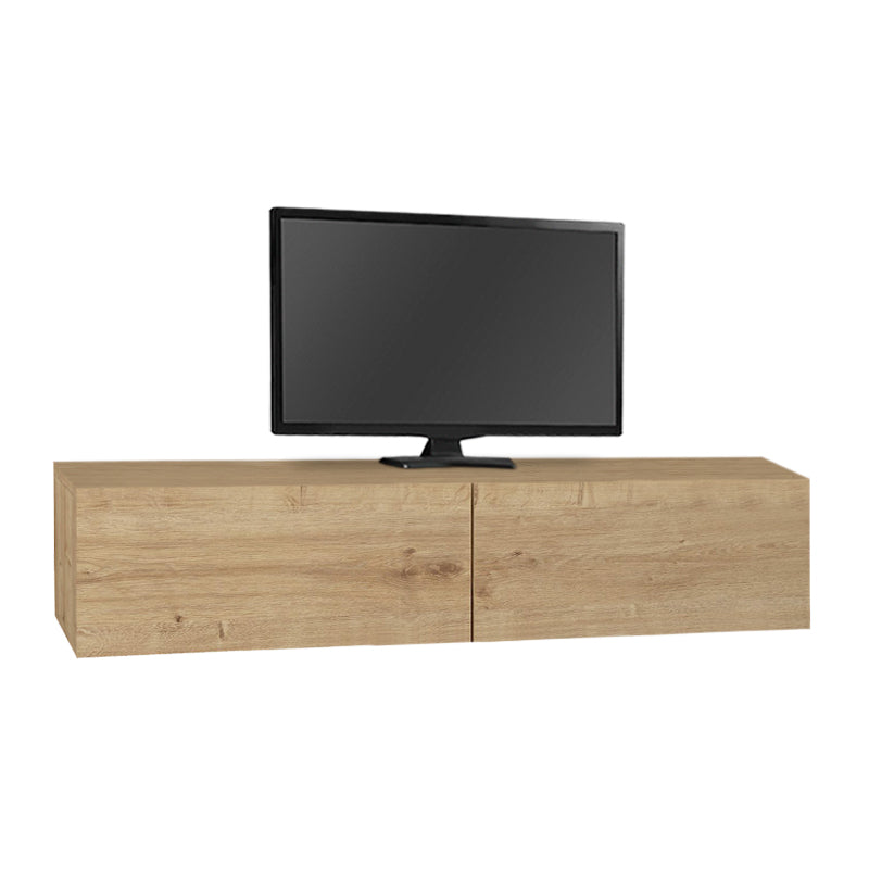 Wall-mounted TV stand STEFANO in sapphire oak with LED lighting, showcasing a modern design and elegant finish.