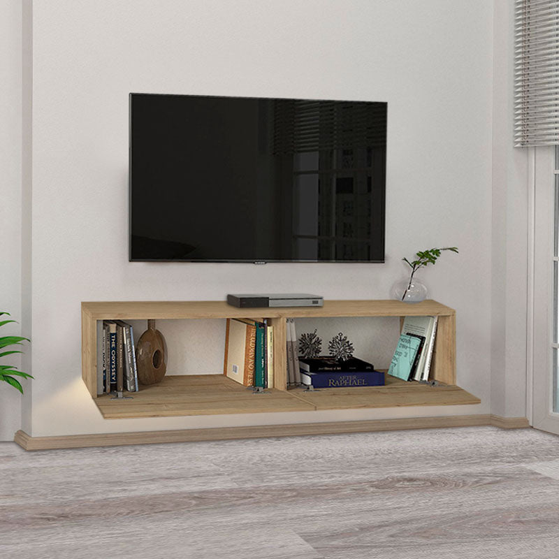 Wall-mounted TV stand STEFANO in sapphire oak with LED lighting, showcasing a modern design and elegant finish.