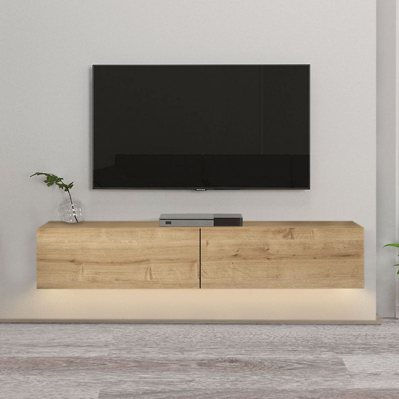 Wall-mounted TV stand STEFANO in sapphire oak with LED lighting, showcasing a modern design and elegant finish.
