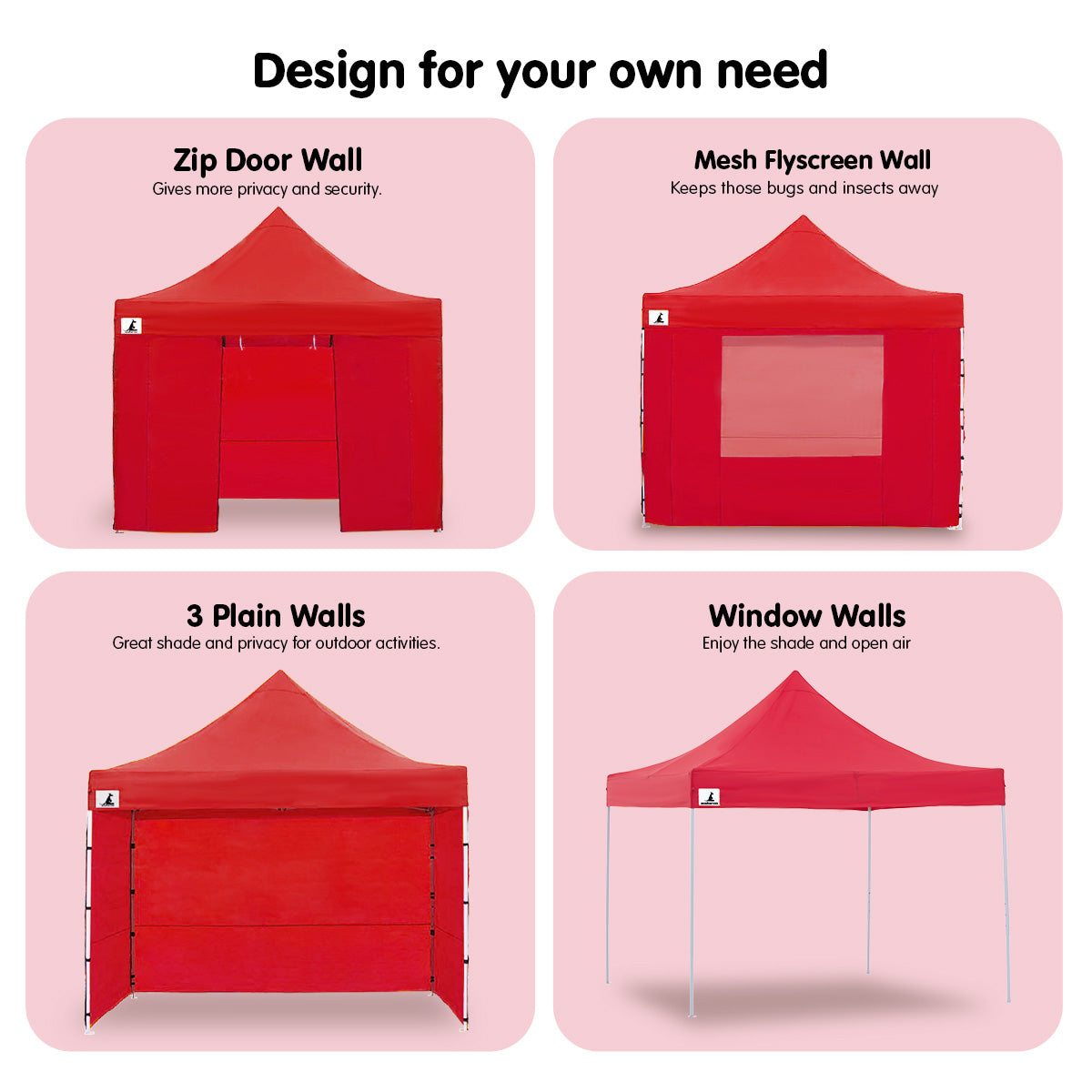 Wallaroo Gazebo Tent Marquee 3x3 in red, showcasing its sturdy frame and water-resistant roof, ideal for outdoor events.