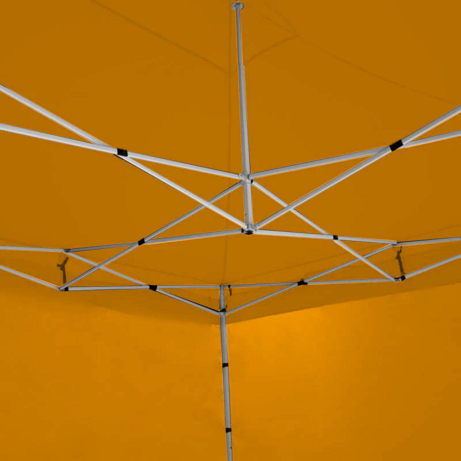 Wallaroo Gazebo Tent Marquee 3x4.5m in vibrant orange, set up outdoors with walls and sandbags for stability.