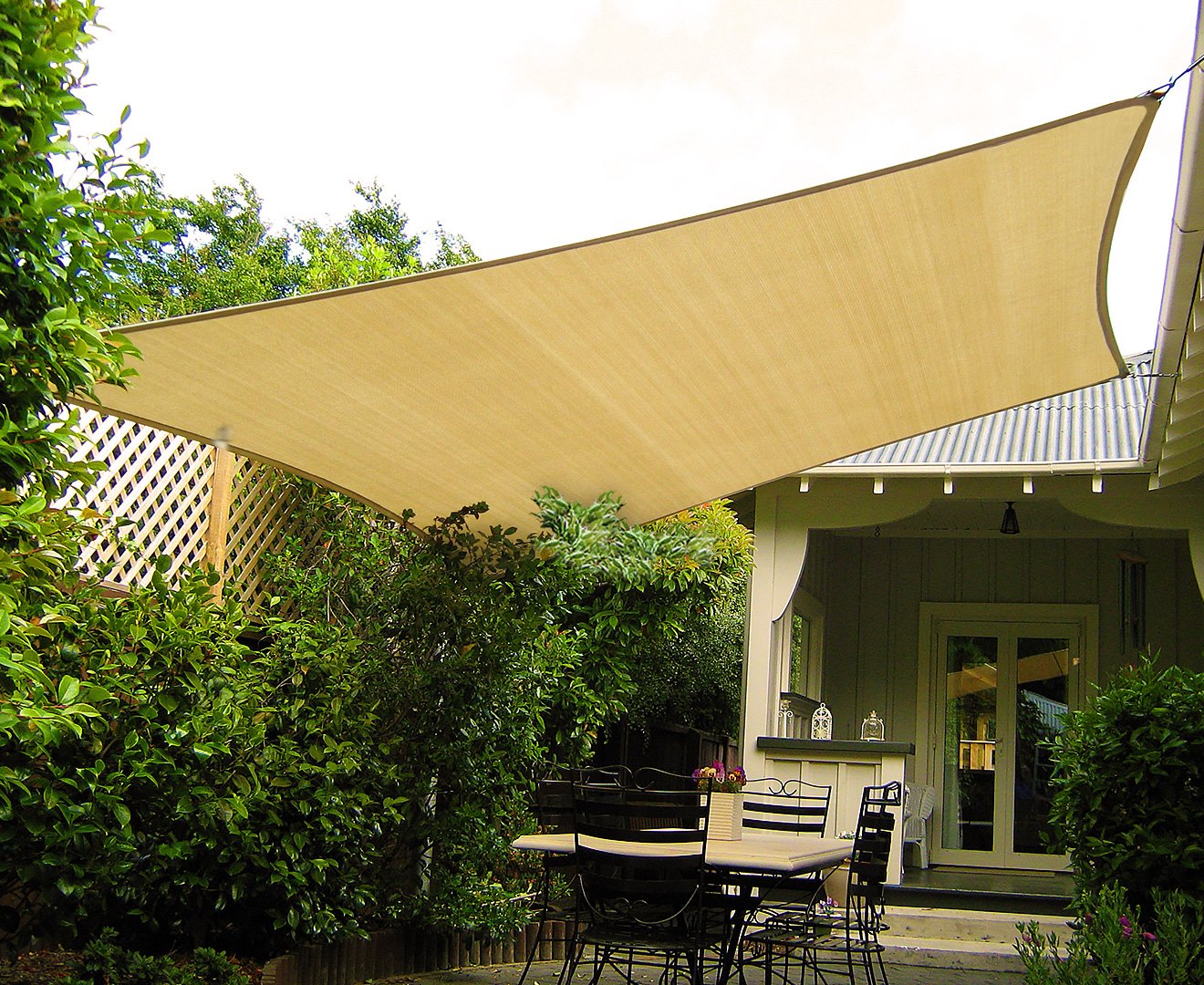 Wallaroo Square Shade Sail 6m x 6m in Sand, providing shade and UV protection for outdoor spaces.
