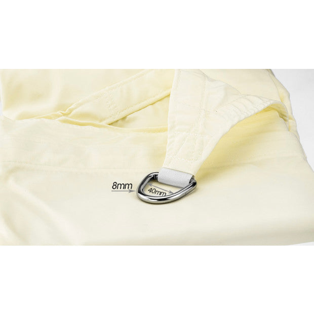 Wallaroo Waterproof Shade Sail 5x5 made from durable 160 GSM polyester, featuring stainless steel D rings and a cream color.