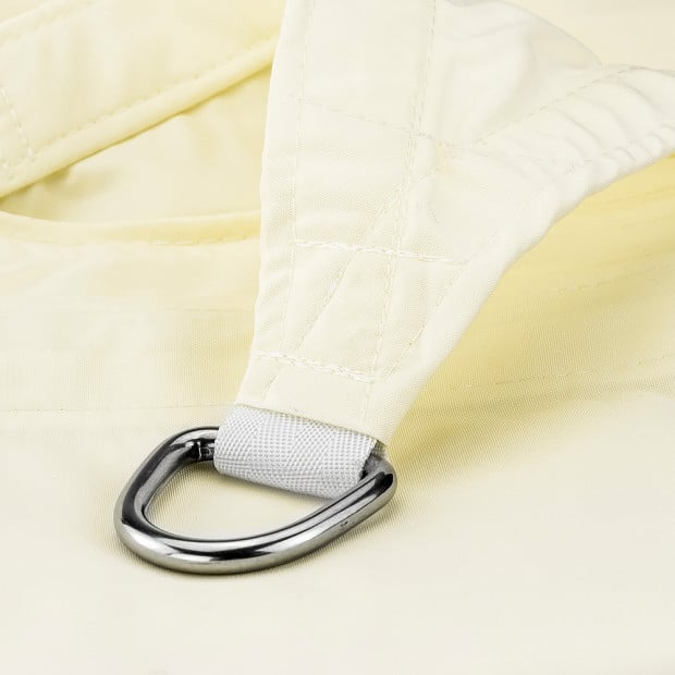 Wallaroo Waterproof Shade Sail 5x5 made from durable 160 GSM polyester, featuring stainless steel D rings and a cream color.