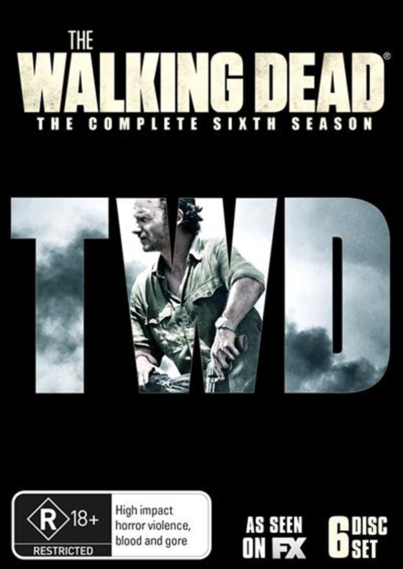 Walking Dead Season 6 DVD cover featuring Rick Grimes and zombies.